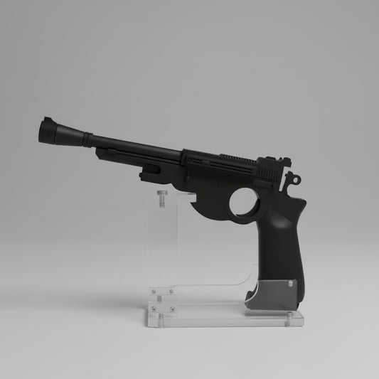 Blaster IB-94 Din Djarin front view 3D printed Mandalorian prop NMT's Workshop