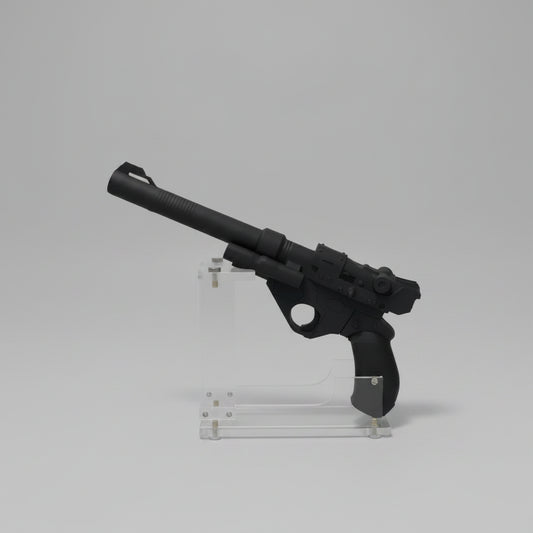 Blaster LW-896 Jedi Survivor front view 3D printed Star Wars prop NMT's Workshop